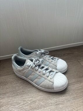 adidas Light Grey and White Suede Shell-Toe Sneakers